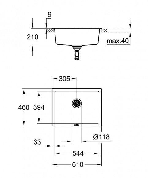 Мойка для кухни Grohe K700 композитная, черный гранит, 31655AP0