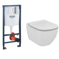Инсталляция Grohe Rapid SL с накладной панелью Skate Cosmopolitan с подвесным унитазом TESI AquaBlad