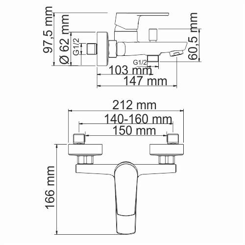Смеситель для ванны WasserKRAFT Dill 6100, 6101