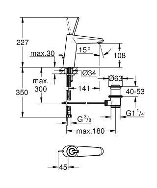 Смеситель для раковины, однорычажный со сливным гарнитуром Grohe Eurodisc Joy 23427000