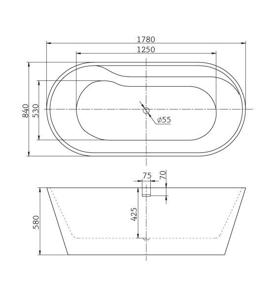 Ванна акриловая BelBagno 178*84 см, белая, BB14