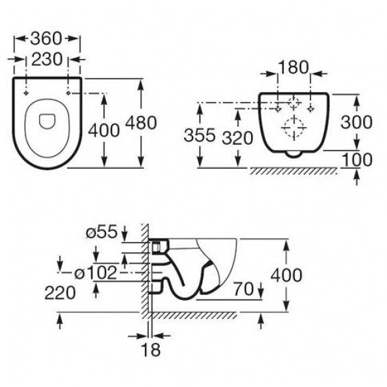 ПЭК Roca Меридиан / Meridian 480мм унитаз+сид.микр.+инстал.+кнопка, 7.8931.0.411.0