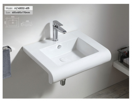 Раковина Azario 60,5*48,5*17 подвесная, белый, AZ-40032-605
