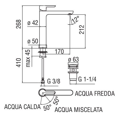 Смеситель Nobili ABC для раковины высокий, хром AB87128/2CR