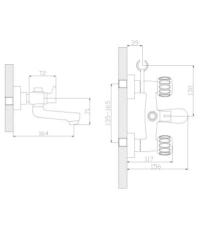 Смеситель для ванны Rossinka Серия K с ручным душем, K02-83