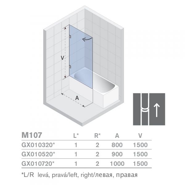 Шторка для ванны Riho SCANDIC MISTRAL M107 150х90 R, GX0105202