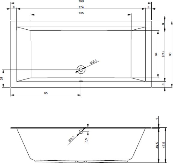 Ванна акриловая Riho LUGO 190x90  (с тонким бортом), BT0500500000000