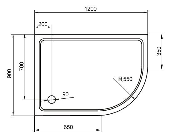 Металлический каркас и ножки Cezares для поддонов SMC, правосторонний, TRAY-M-RH-120/90-ML-R