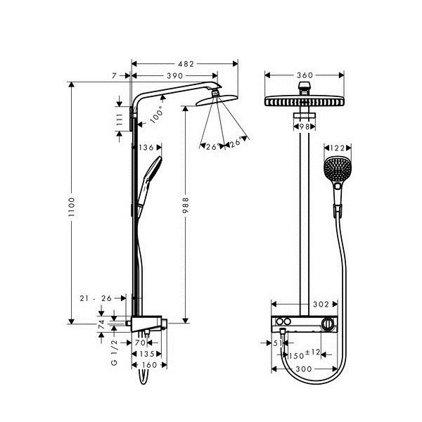 Raindance Select E 360 1jet Showerpipe Душевая система цв белый хром 27287400