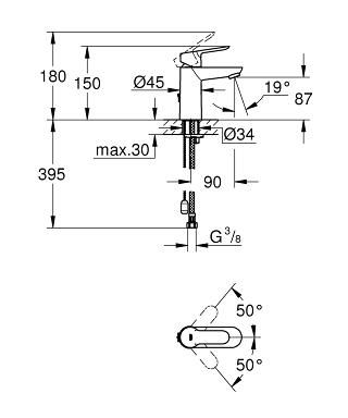 Смеситель для раковины, однорычажный Grohe BauEdge 23329000