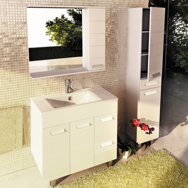 Тумба Comforty "Модена М-90" белая матовая  с раковиной Quadro 90