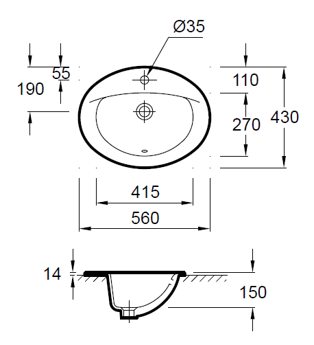 E4155-00 умывальник ODEON/PATIO встраиваемый /56х43/ (бел) E4155-00