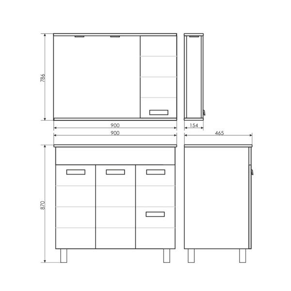 Тумба Comforty "Модена М-90" белая матовая  с раковиной Quadro 90