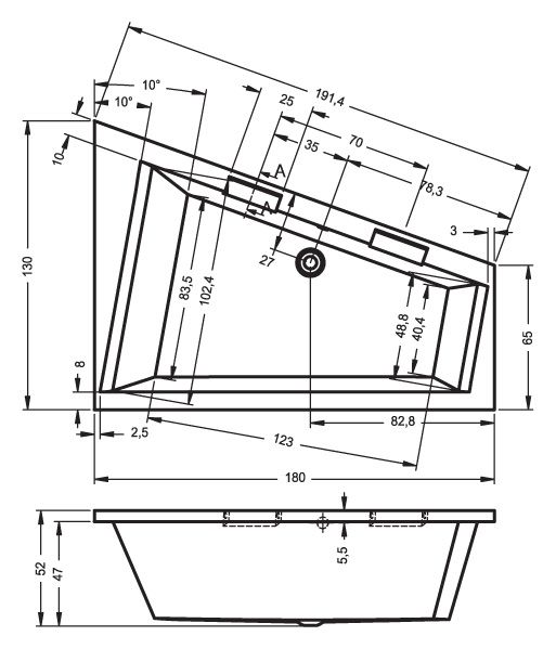 Ванна акриловая Riho DOPPIO 180х130 L, BA9100500000000