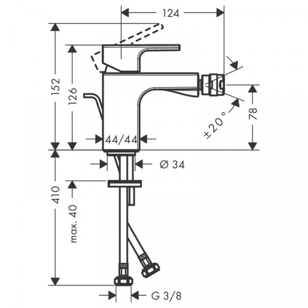 Смеситель для биде Hansgrohe Vernis Shape с донным клапаном, хром, 71211000