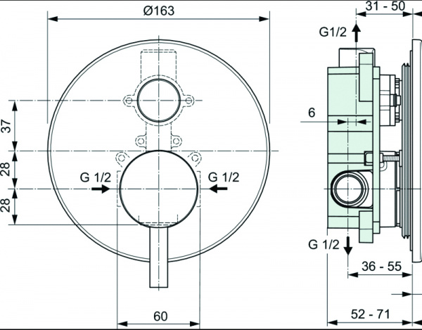 Встраиваемый смеситель для ванны/душа Ideal Standard CERALINE, комплект №1 A1300NU (встраиваемая час