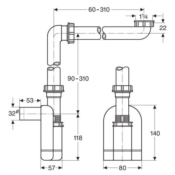Сифон для раковины Laufen Universal Accessories, белый, 8.9424.0.000.000.1