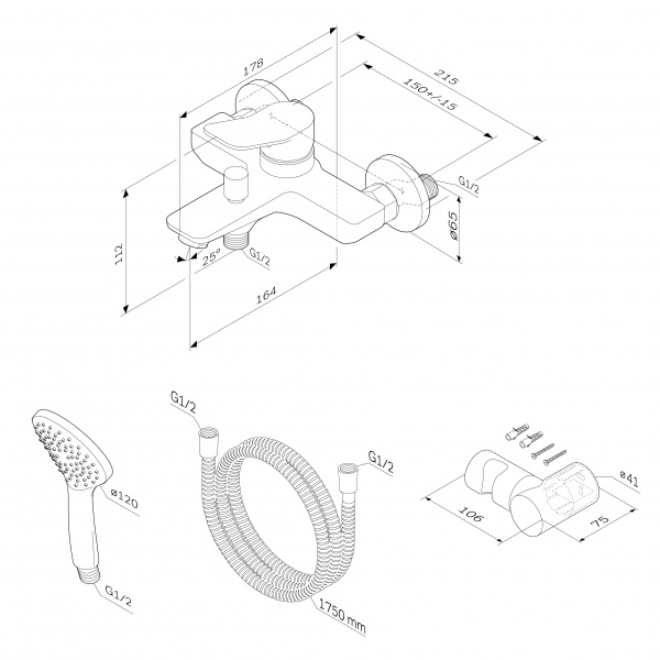 Смеситель для ванны и душа AM.PM X-Joy, F85A15000