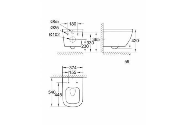 Унитаз подвесной Grohe Euro Ceramic, безободковый, альпин/белый, 39328000