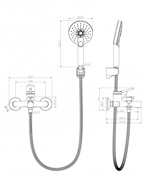 Смеситель для ванны Lemark Minima с ручным душем, LM3814C