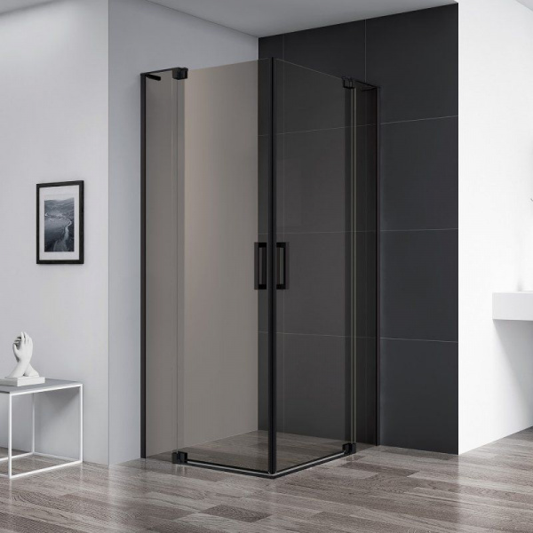 Душевая кабина Cezares Slider  100(110)*100(110)*195 см, бронзовое стекло, чёрный матовый профиль, S