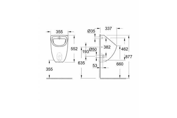 Писсуар Grohe Bau Ceramic, скрытый монтаж, альпин/белый, 39438000