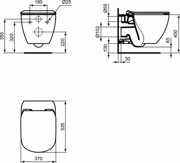 Подвесной унитаз Ideal Standard TESI BLACK AquaBlade, глубокий смыв, T0079V3