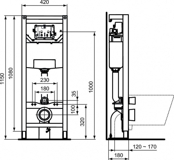 Набор 3 в 1 Ideal Standard PROSYS i.Life A Uni Унитаз + Инсталляция (без кнопки) (T471601+T467601+R0