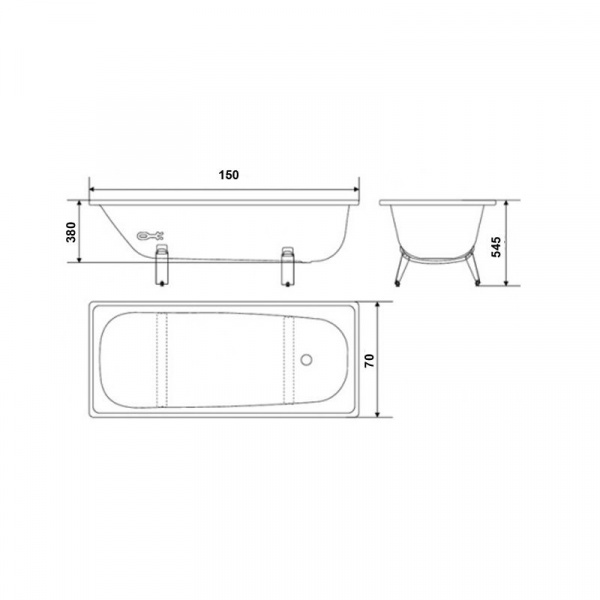 Ванна стальная WhiteWave Optimo 150*70 в комплекте с белыми подставками, белая, OL-1500