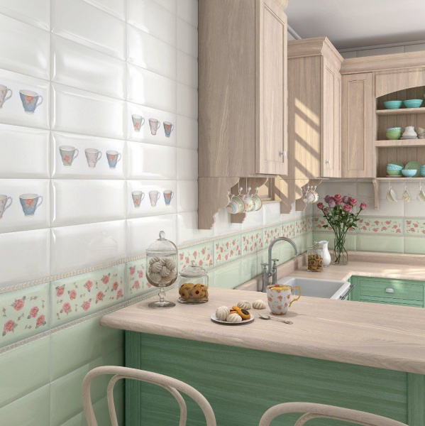 Декор Kerama Marazzi Веджвуд 15х40 Чашки зеленый грань STG\C274\15033