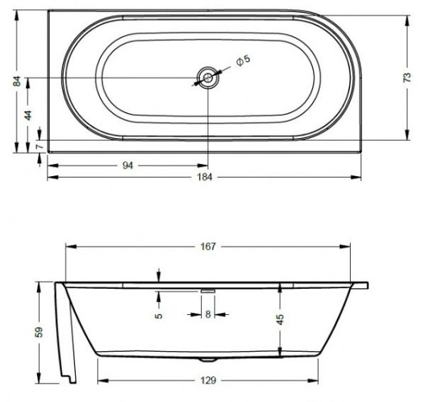 Ванна акриловая Riho DESIRE L 184x84 +светодиоды с размещением под ванной, BD0600500K00133