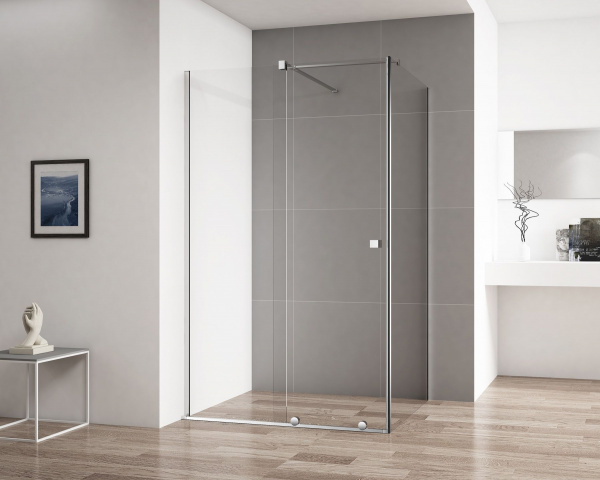 Боковая стенка Cezares Stream 100*195, универсальная, прозрачное стекло, хромированный профиль, STRE