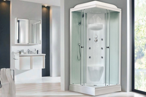 Гидромассажный бокс Royal Bath 90х90х217, белое/прозрачное стекло, белый профиль, RB 90HP7-WT