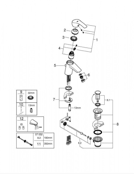 Смеситель для раковины Grohe Eurosmart New, с донным клапаном, S-Size, хром, 23788002
