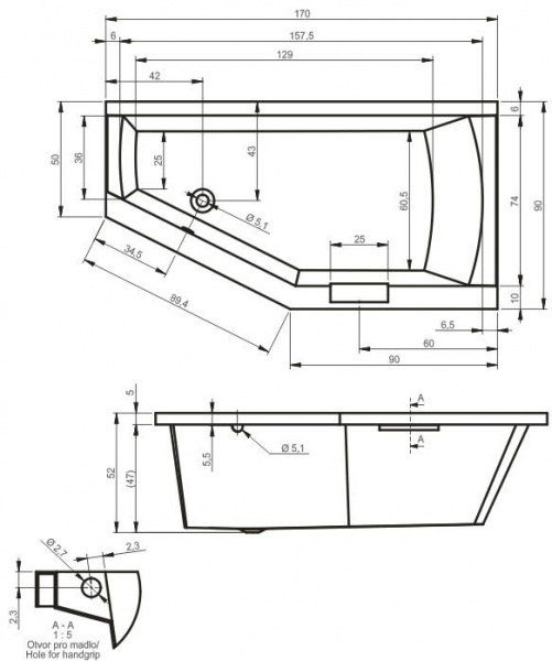 Ванна акриловая Riho GETA 170х90 L, BA8900500000000