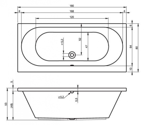 Ванна акриловая Riho CAROLINA 180х80, BB5400500000000