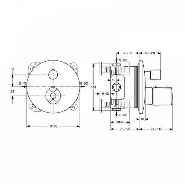 Комплект 6 в 1 Ideal Standart CERATHERM (A4888AA + A1000NU + B0383MY + B9445AA + B2618AA + B9448AA),