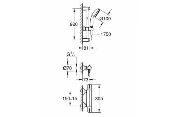 Смеситель для душа Grohe Grohtherm 800, с термостатом, хром, 34566001