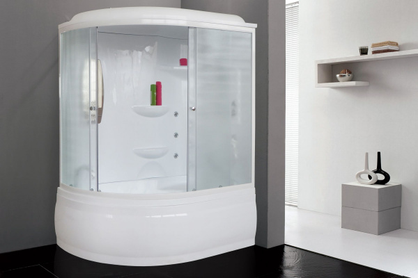 Гидромассажный бокс Royal Bath 140х95х225, матовое стекло, белый профиль, правая, RB 140ALP-С-R