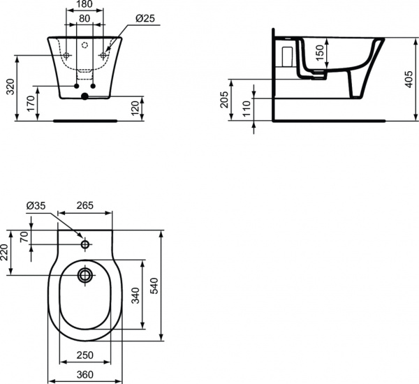 Промо-набор 2 в 1 Ideal Standard CONNECT AIR: Подвесное биде E026601 + Инсталляция с крепежом R01626