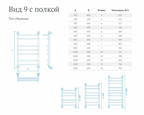 Полотенцесушитель водяной Маргроид Вид 9 лесенка с полкой 60*40, B9 с полкой 60*40