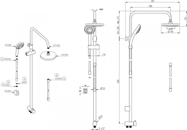 Душевая система  Vitra  System Rain и Flo S, хром, A49234EXP