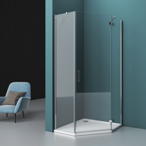 Душевая кабина BelBagno Kraft 1000x1000x1950, прозрачное стекло, хром правый, KRAFT-P-1-100-C-Cr-R