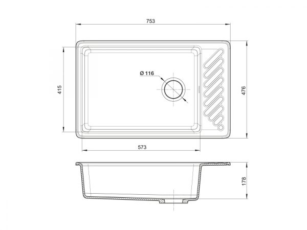 Кухонная мойка GranFest QUARZ чаша+кр 760*480, GF-ZL-51