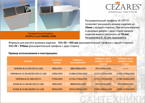 Расширительный профиль Cezares, VE-W-EXT-Cr