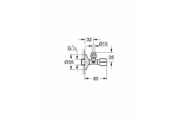 Угловой вентиль Grohe 1/2"*3/8", для подключения смесителей, хром, 22037000
