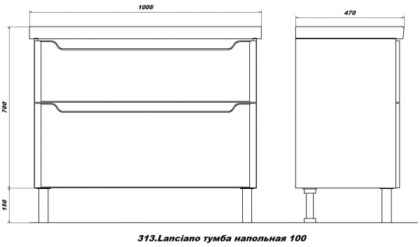 Тумба напольная Sanstar Lanciano 100 с раковиной Гармония 100, 314.1-1.5.1.