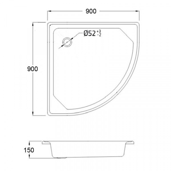 Поддон Loranto полукруглый 90*90*15, LG900C