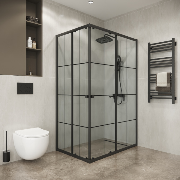 Душевая кабина Niagara Eco NG-1018-14QKL 100х80х190 прямоугольник, раздвижное, черный, стекло клетка