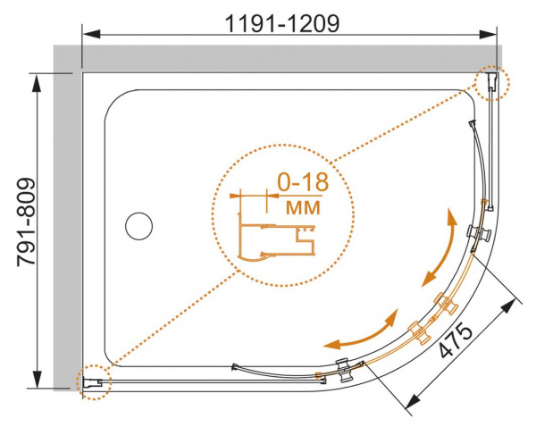 Душевая кабина Cezares PRATICO-RH-2-120/80-P-Cr